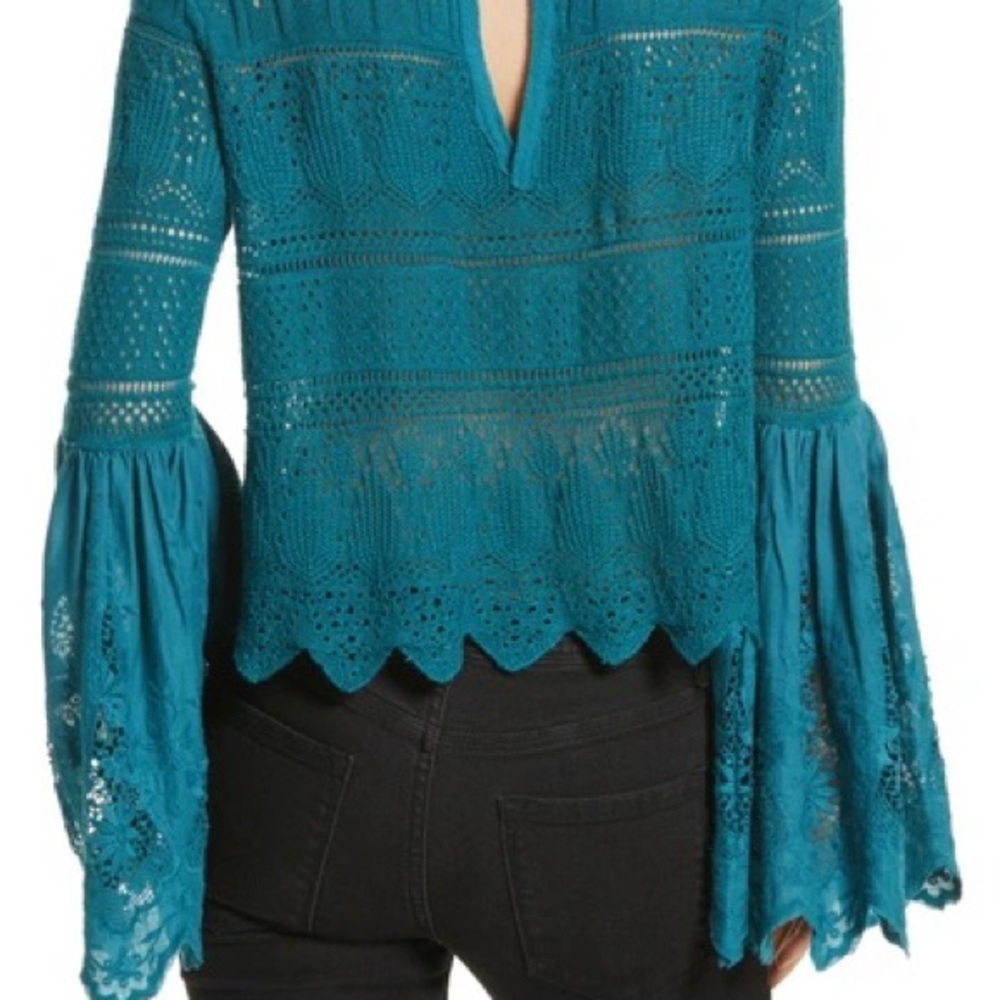 NWT Free People Once Upon A Time Crochet Embroidered Top XS Dark Teal - Picture 3 of 6